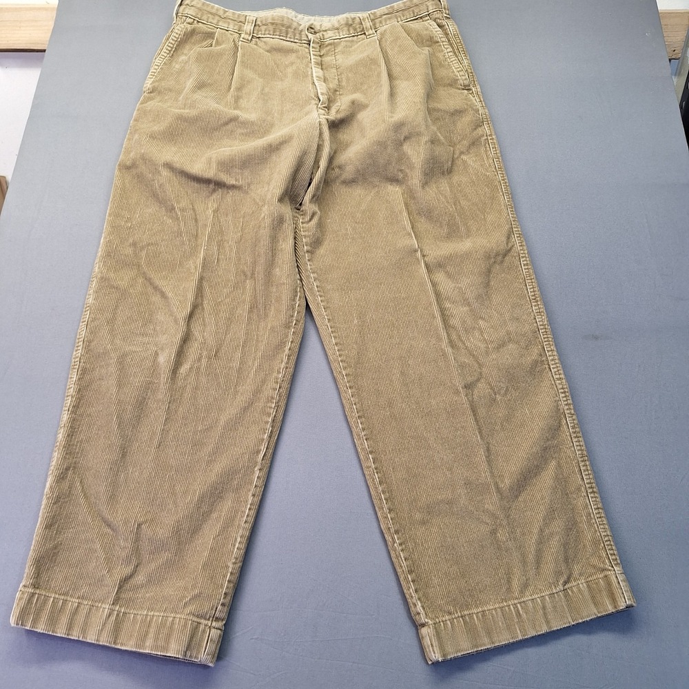 LL Bean Double L Natural Fit Corduroy Pants Mens 38x30 Tan Pleated Cotton 0ABQ7